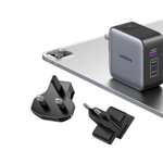 Сетевое зарядное устройство Ugreen Nexode мощностью 65 Вт (2 USB-C, USB-A) (GaN) (CD296) Многопортовый мощный адаптер питания. Есть поддержка PD 3.0, QC 4+ и PPS. В комплекте есть набор международных переходников
