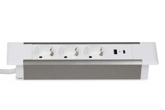 Блок розеток встраиваемый в стол (3 розетки, USB-A, USB-C) G4103T-2AC.N Серебро/Белый 257*60*4