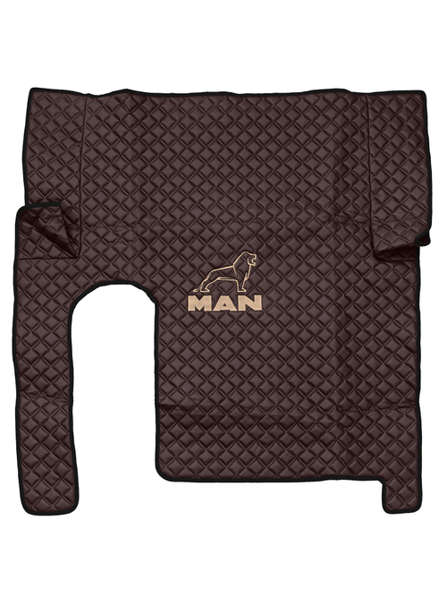 Ковры MAN TGX с 1-м ящиком (механика) (экокожа, коричневый, черный кант, бежевая вышивка)