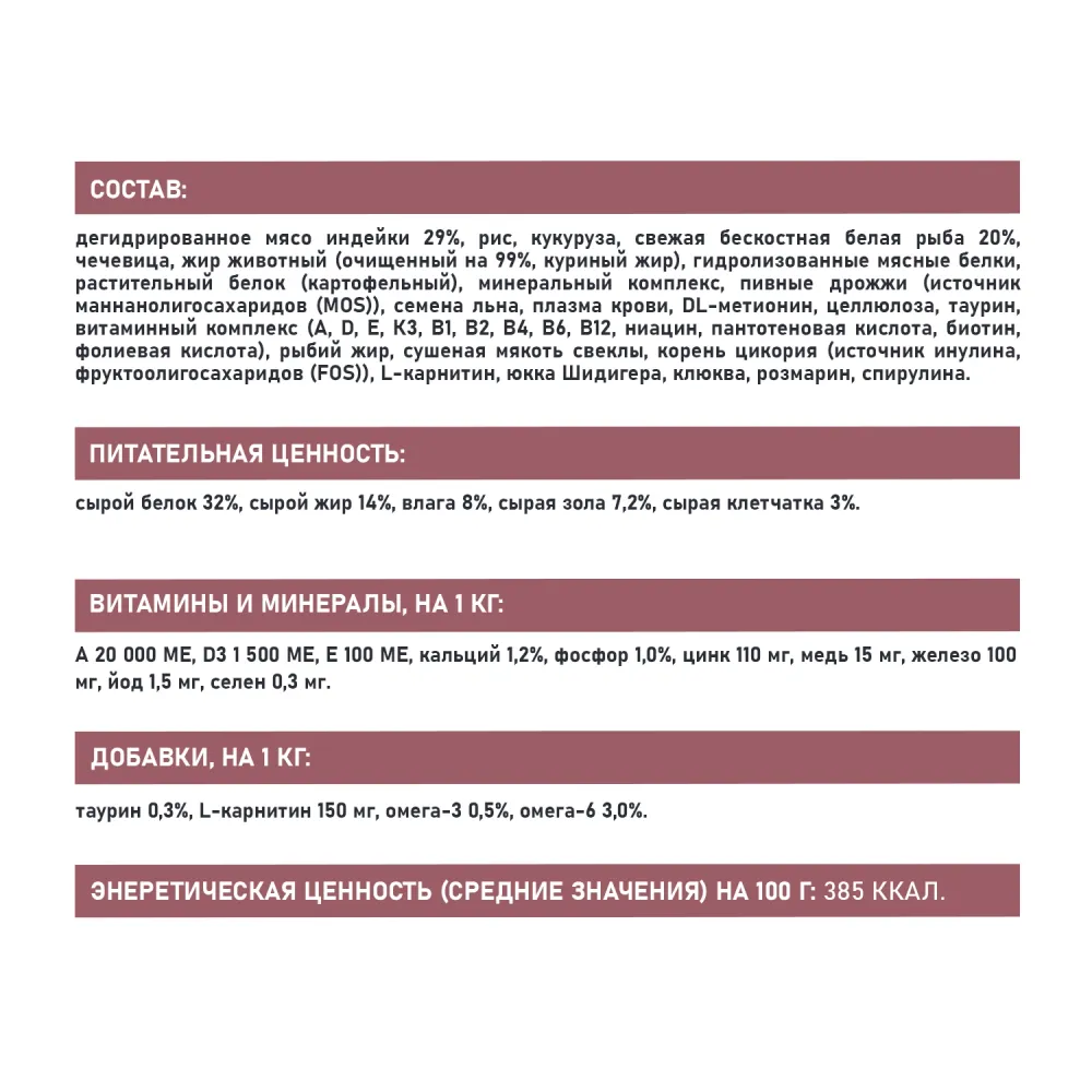 Сухой корм AWARD Special Care Sensitive Skin&Coat для взрослых кошек для здоровой кожи и шерсти со свежей белой рыбой