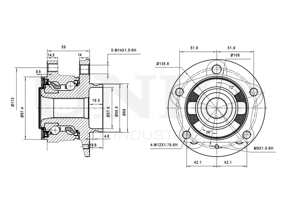 Ступица задняя (с ABS) UNIO HUB-20052