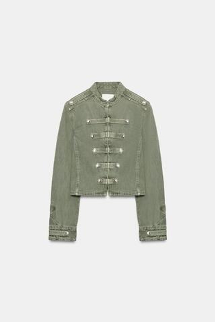 ZARA ПРИТАЛЕННЫЙ ЖАКЕТ С ПУГОВИЦАМИ, ЗЕЛЕНЫЙ