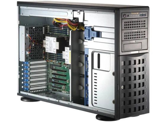 Сервер Supermicro Tower noCPU(2)4rd Gen Xeon Scalable/TDP 300W/no DIMM(16)/ SATARAID HDD(8)LFF/2xM.2 NVMe 6xFH/2x10GbE/2x1200W [SYS-741P-TRT]