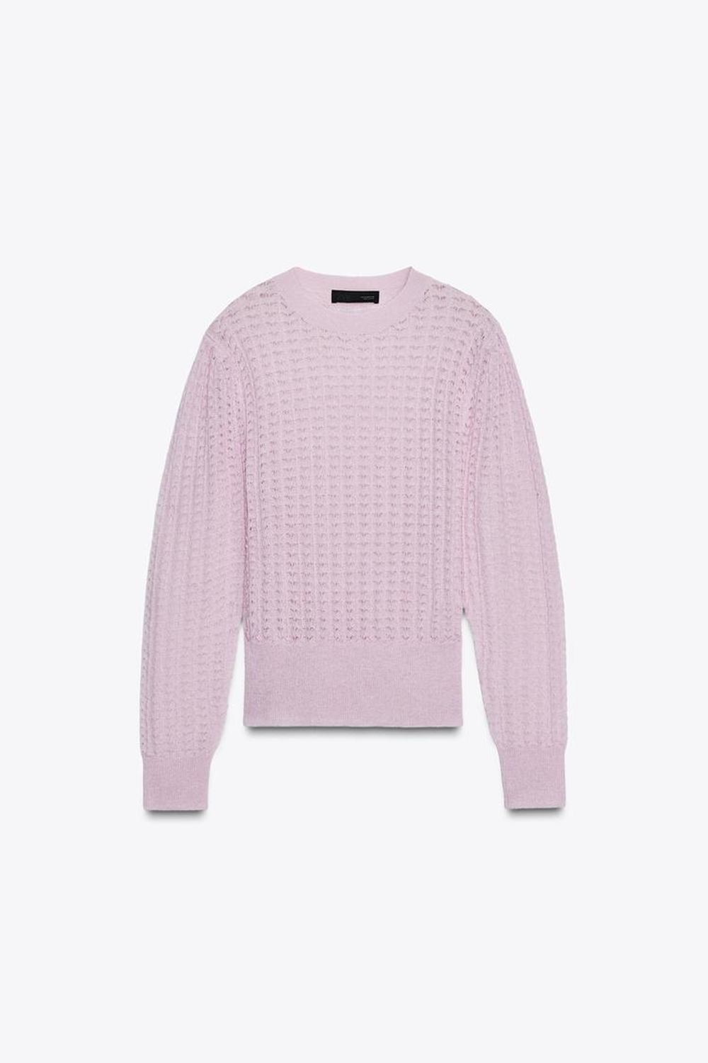 ZARA СВИТЕР ИЗ ШЕРСТИ И АЛЬПАКИ С АЖУРНЫМ УЗОРОМ, РОЗОВЫЙ