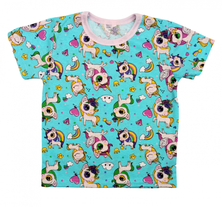 Футболка для девочки 411/118 бирюза, единороги, радуга