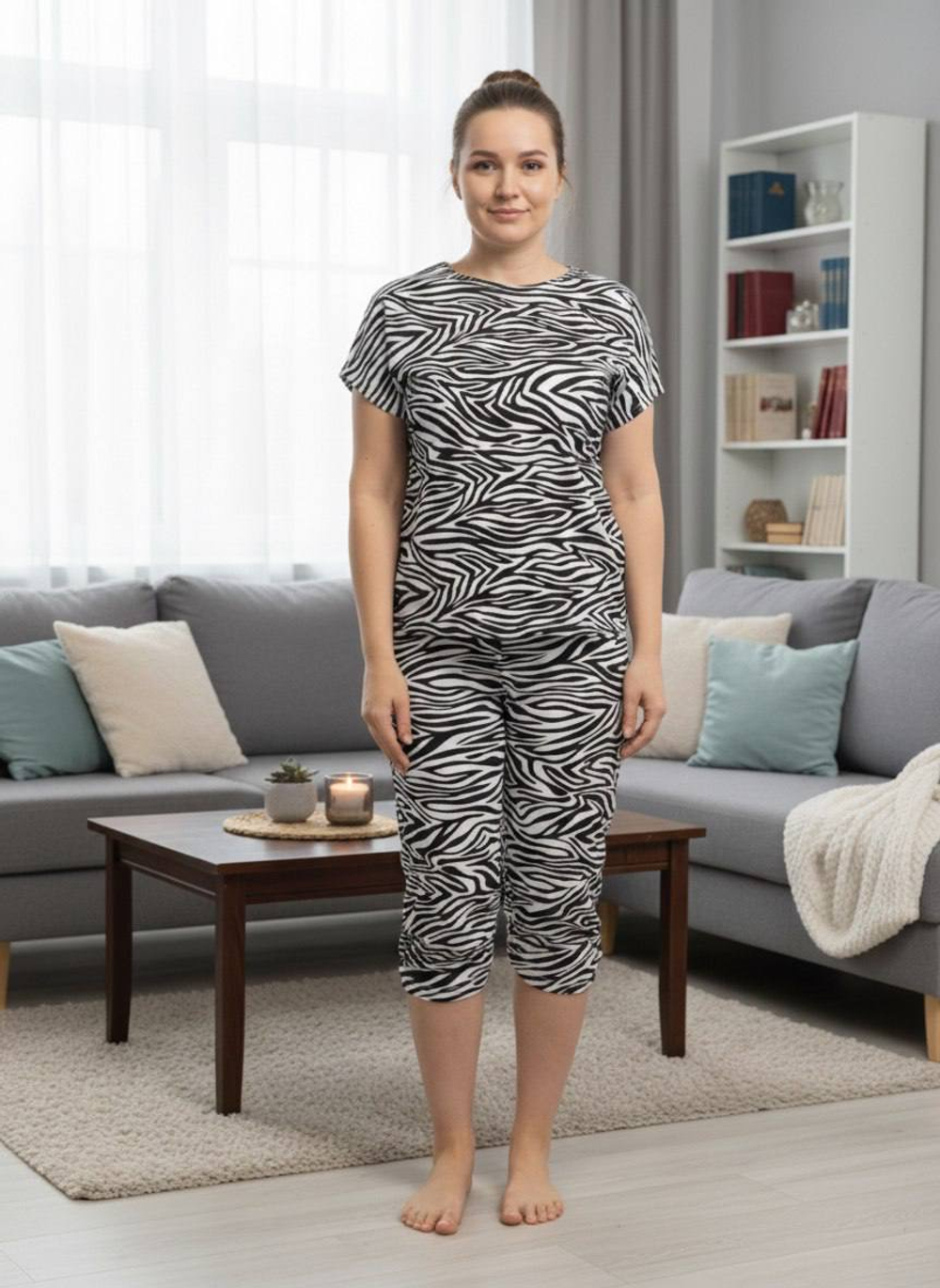 ПИЖАМА ЖЕНСКАЯ (Футболка/бриджи) ///Расцветки моделей обновляются каждую неделю. ОСТАВЛЯЕМ ЗА СОБОЙ ПРАВО отправить расцветку, которая есть на складе.