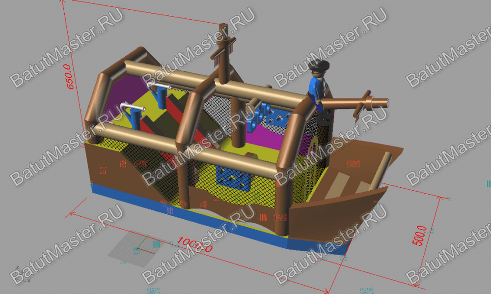 Большой батут-горка "Пиратский корабль 2" с пушками