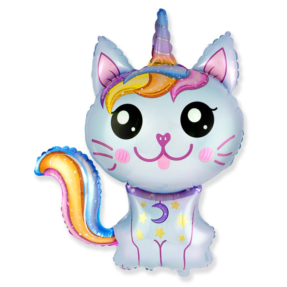 Шар Фольгированный Кот-Единорог голубой (Голубой)