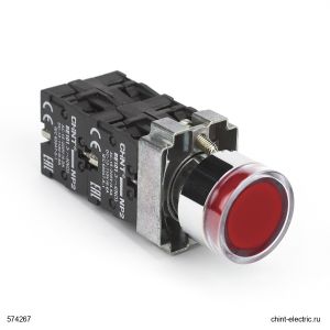 Кнопка с подсветкой  LAY4-EW3465. LED красный. 220В AC/DC. 1НО+1НЗ  Xindali
