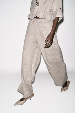 ZARA ШИРОКИЕ БРЮКИ, ПЕСОЧНЫЙ МЕЛАНЖ