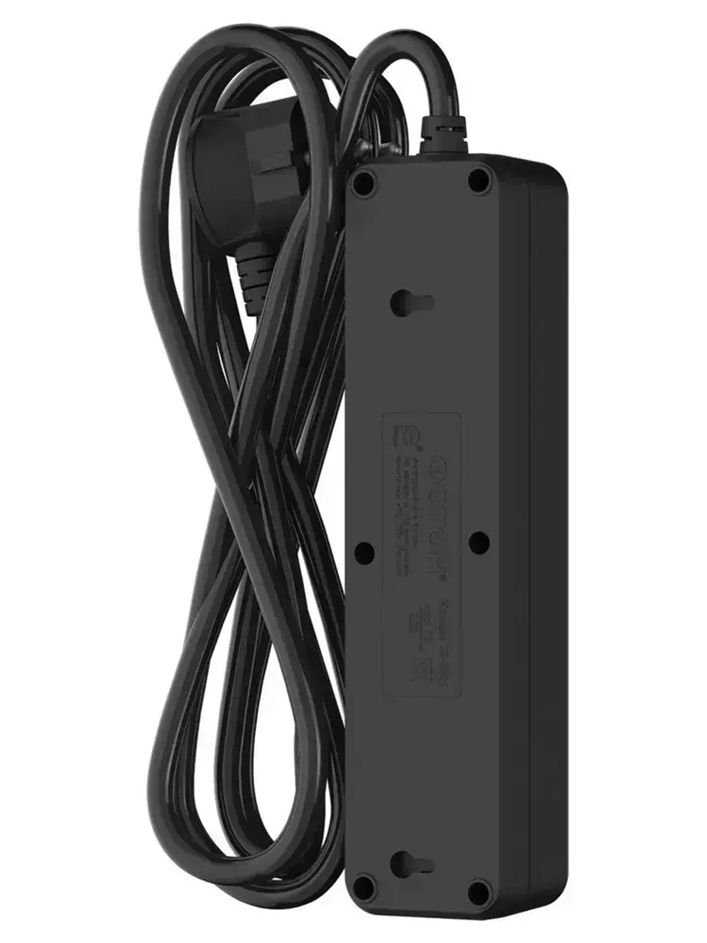 Удлинитель сетевой для розетки ФОТОН 16А 3 метра 3 розетки с выключателем с заземлением черный, ГОСТ