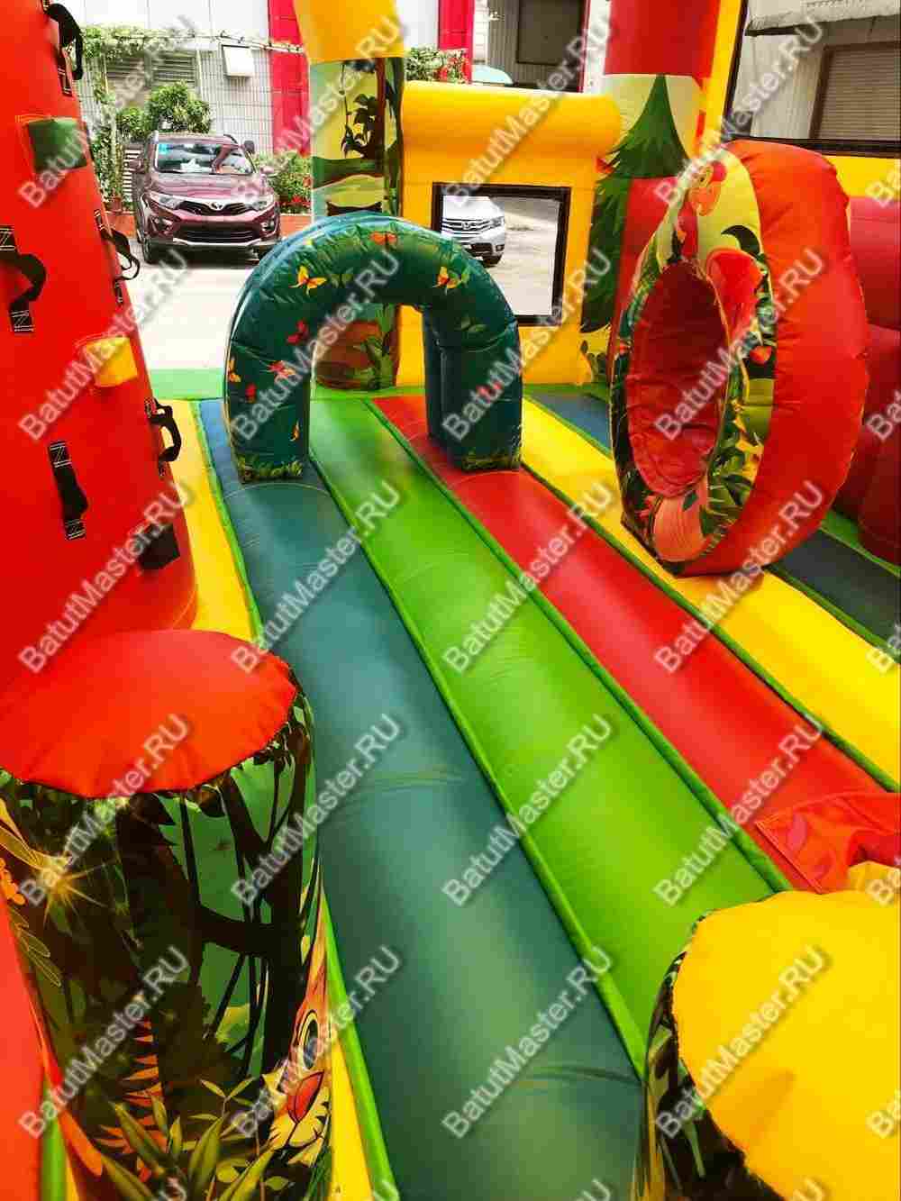 Надувной батут "Страна Сафария" с крышей и высокими горками 12*6*6 м