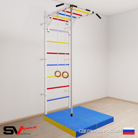 Шведская стенка Sv Sport 5334 (Турник рукоход/Канат/Кольца/Мат 1м)