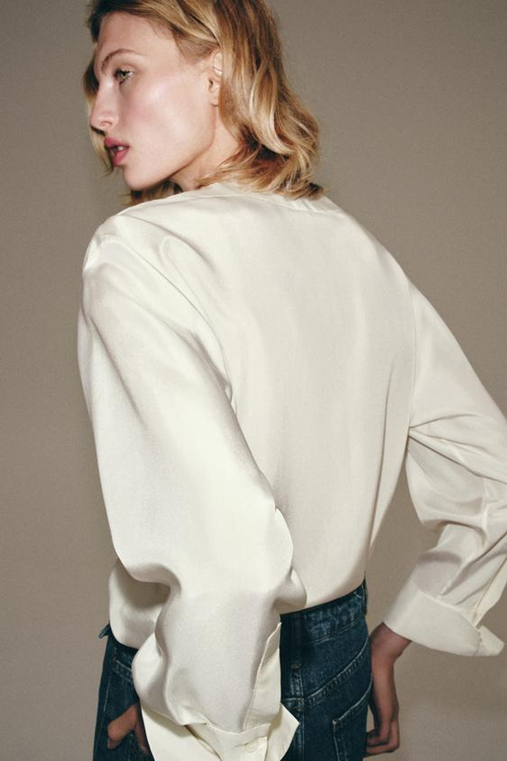 ZARA РУБАШКА ИЗ 100% ШЕЛКА — ZW COLLECTION, ЭКРЮ