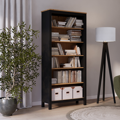 Стеллаж Хемнэс/Кымор, 90х198х37см, черный/светло-коричневый