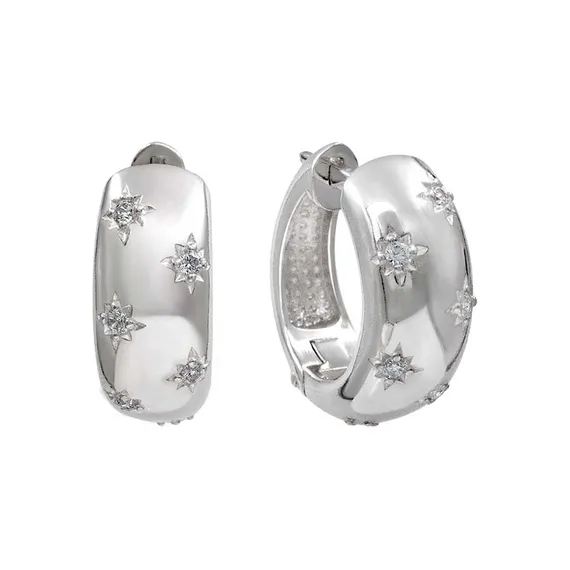Серьги конго Звезды из серебра 925 пробы с фианитами, фото 1