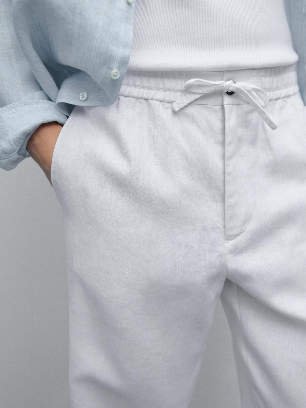 Massimo Dutti Брюки-джоггеры из 100% льна, белый