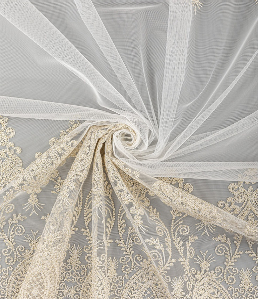 Тюль Legrand Долорес белый с золотом с фигурным краем