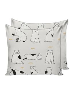 Постельное белье Сказка "Котики на сером" 2-спальный Наволочка 70х70 см 2 шт Простынь на резинке 160х200 см Пододеяльник 175х215 см, перкаль