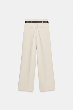 ZARA ПРЯМЫЕ БРЮКИ С ЗАЩИПАМИ И РЕМНЕМ, КОСТЯНОЙ