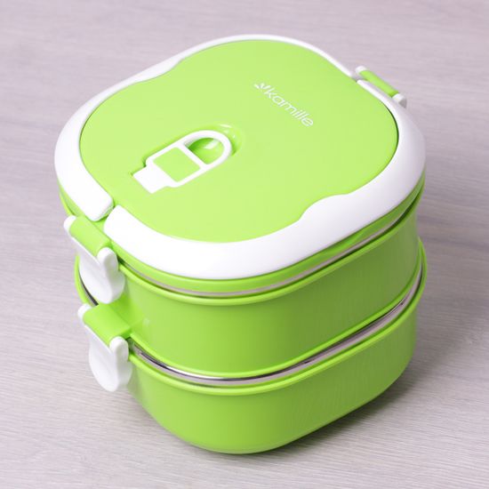 Ланч бокс двойной 1800 мл (салатовый, розовый, оранжевый) Kamille
