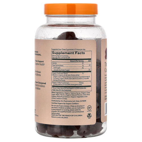 Om Mushrooms, Brain Fuel+, жевательные грибы, со вкусом малины, 56 веганских жевательных таблеток