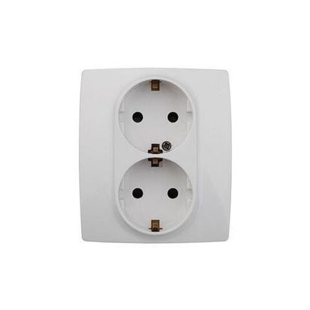 Розетка 2-м СП Эра12 12-2104-01 16А IP20 16AX 250В 2х2P+E Schuko защ. шторки бел. Эра Б0014699