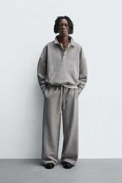 ZARA БРЮКИ WIDE FIT С ДЕКОРАТИВНЫМИ ШВАМИ, СЕРЫЙ МЕЛАНЖ