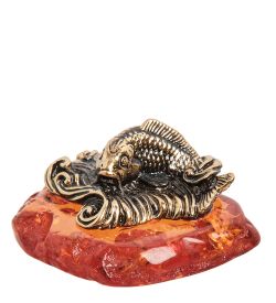 Народные промыслы AM-1388 Фигурка «Рыба на волне» (латунь, янтарь)