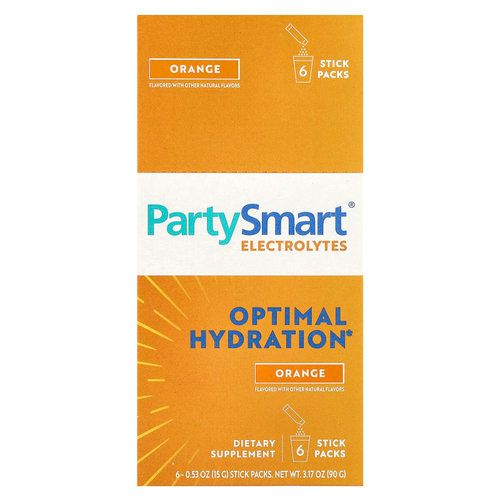 Himalaya, PartySmart®, электролиты, апельсин, 6 упаковок в стиках по 15 г (0,53 унции)
