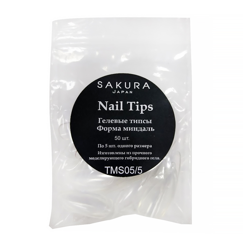 Гелевые типсы, форма миндаль (прозрачные) 50 шт.,"Sakura"