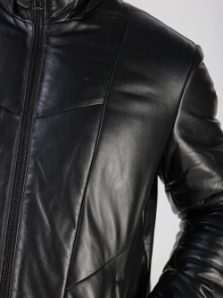 Куртка зимняя кожаная с капюшоном пуховик