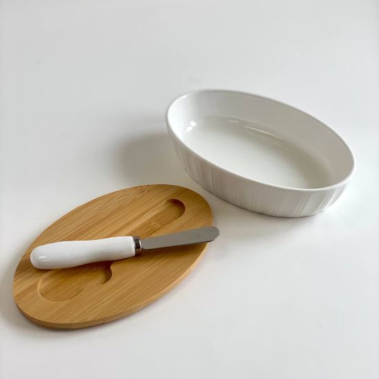 Маслёнка "Сканди" фарфоровая с ножом, 16,5×10,5 см, цвет белый