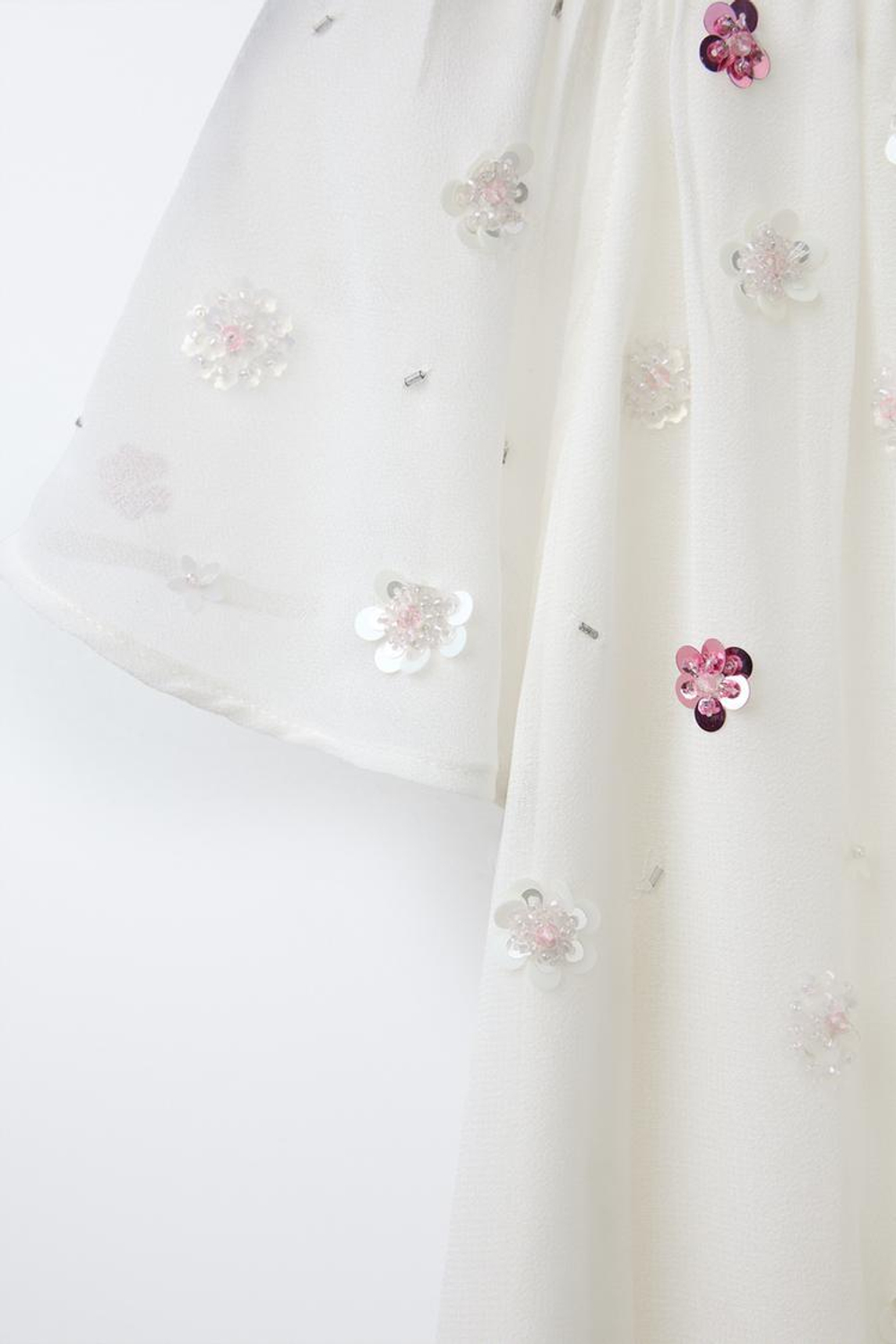 ZARA ПЛАТЬЕ С ЦВЕТАМИ И БИСЕРОМ, ВАНИЛЬНЫЙ