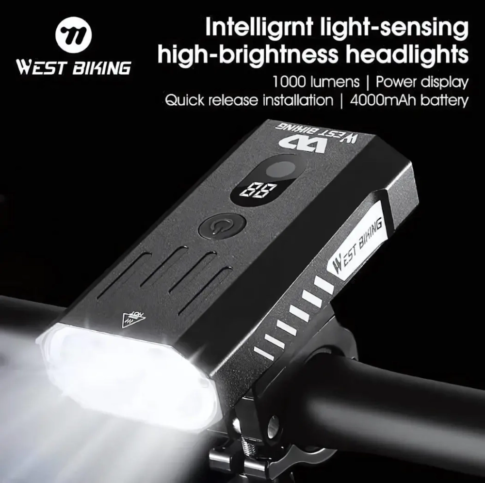 Фонарь велосипедный, передний West Biking YP0701315 (аккум. 4000 mAh, USB)