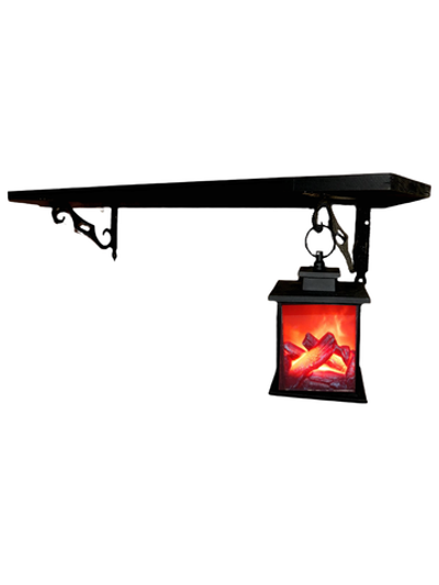 Полка настенная на кронштейнах с подвесным светильником, 80х20 см