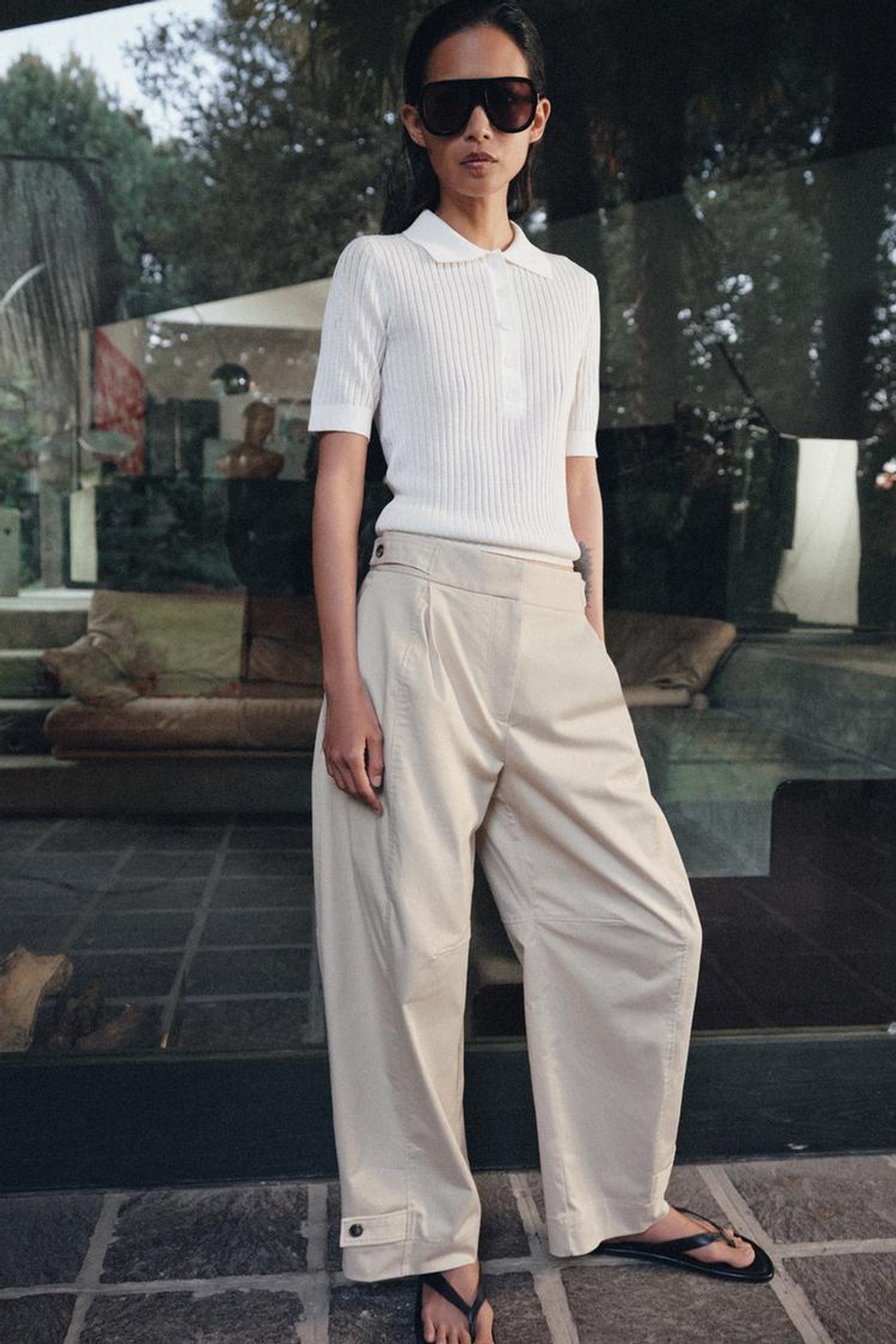 ZARA БРЮКИ ЧИНОС С ХЛЯСТИКАМИ — ZW COLLECTION, КАМЕННО-СЕРЫЙ