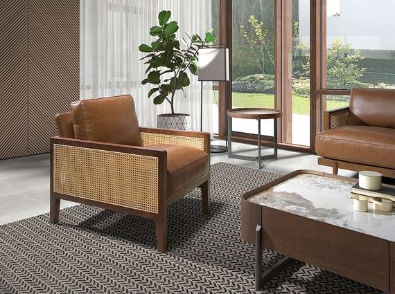 Кресло Angel Cerda 5113 из коричневой кожи и ротанга