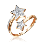 Кольцо «Звездопад» из красного золота с фианитами