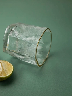 Набор изогнутых бокалов, лед, 250 мл. 6 шт с золотой каймой