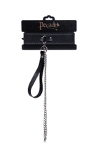 Кожаный двухслойный ошейник с белой строчкой и поводком