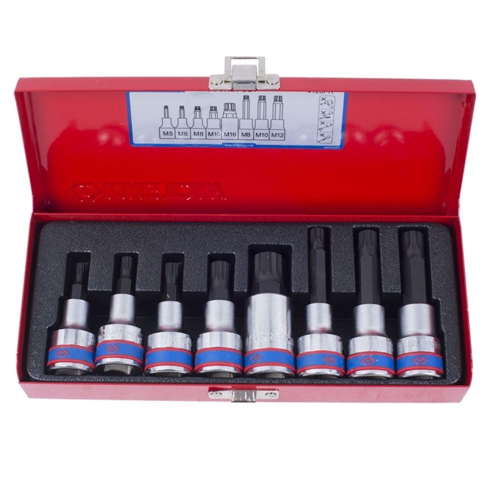 KING TONY (4128PR) Набор торцевых насадок 1/2", SPLINE, M5-M16, 8 предметов