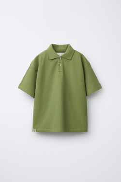 ZARA ПОЛО BOXY FIT С НАШИВКОЙ, ОЛИВКОВЫЙ