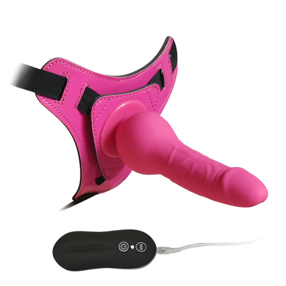 Розовый страпон 10 Mode Vibrations 6.3" Harness Silicone Dildo - 15,5 см