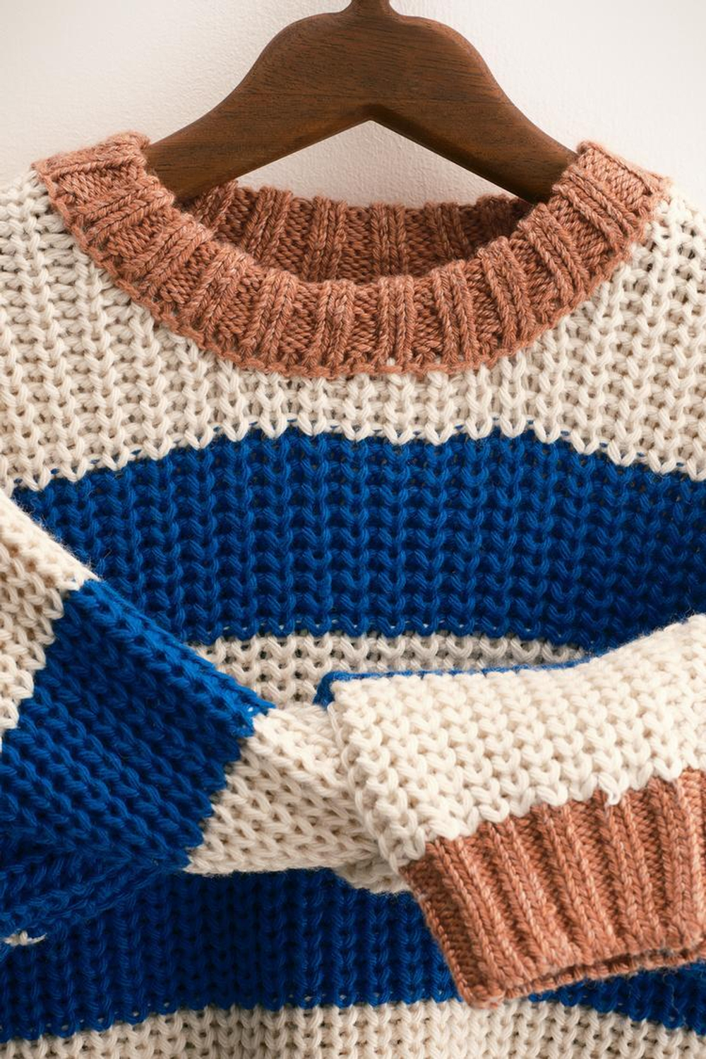 ZARA TIMELESS — ТРИКОТАЖНЫЙ ДЖЕМПЕР КРУПНОЙ ВЯЗКИ В ПОЛОСКУ, ПУДРОВО-СИНИЙ