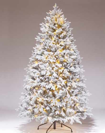 Заснеженная елка с гирляндой «Эльга» (Литая хвоя) 250 см / 2,5 м