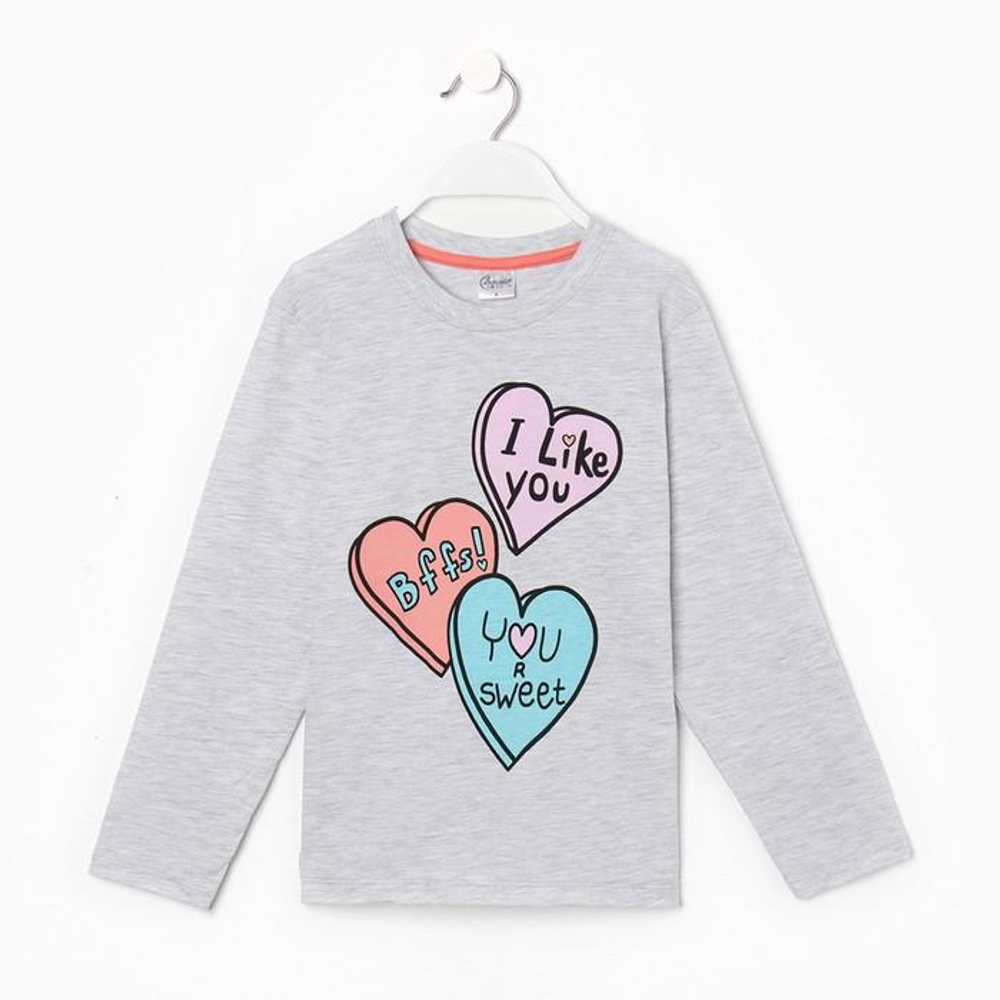 Лонгслив для девочек А.BV-D1082, серый, р.116см 9612384 (Bella veza)