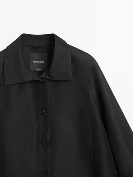 Massimo Dutti Бомбер изо льна и шелка, черный