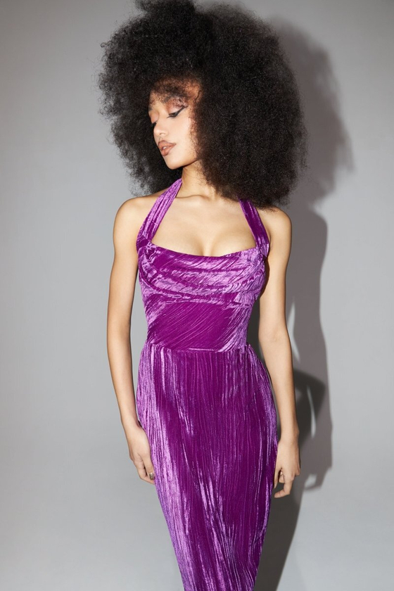 Платье макси драпированное из бархата