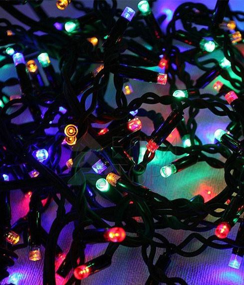 Светодиодная гирлянда Sealed 10 м., 220V., 100 разноцветных LED ламп, черный каучук, Beauty Led (LL100-1-2M)